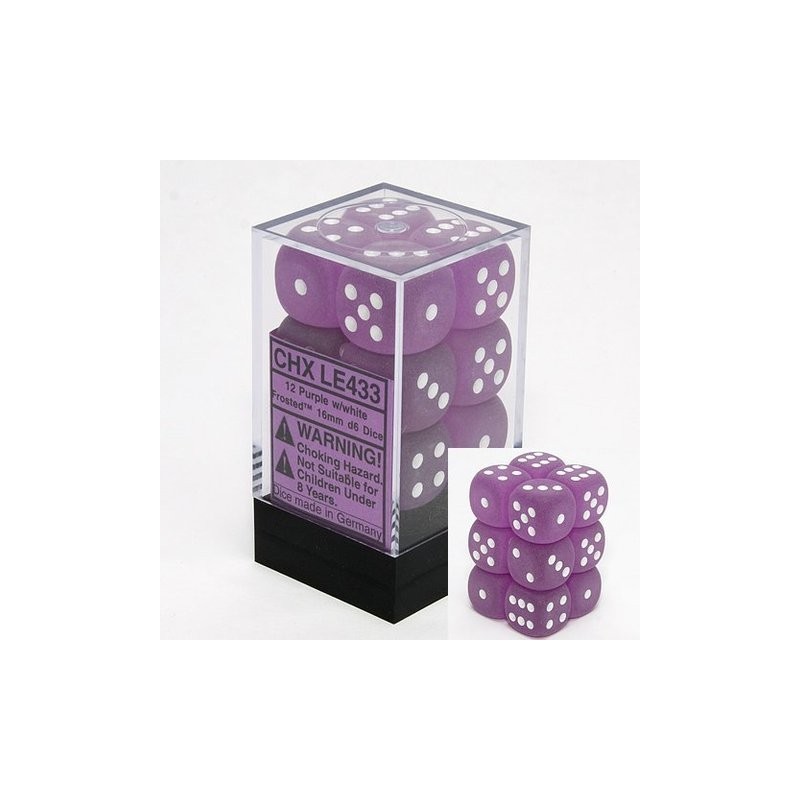 Set 12 dadi D6 16mm Frosted (bianco/viola) CHXLE433