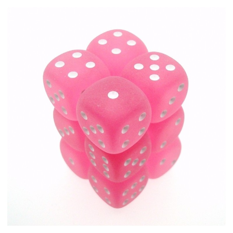 Set 12 dadi D6 16mm Frosted (bianco/rosa) CHXLE563
