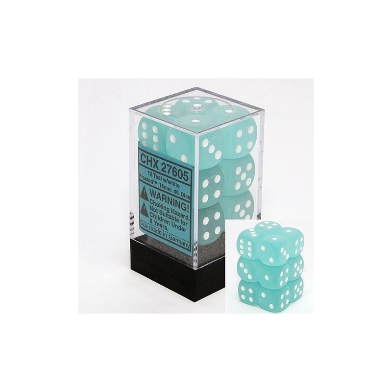 Set 12 dadi D6 16mm Frosted (bianco/ciano) CHX27605