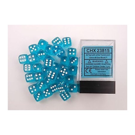 Set 36 dadi D6 12mm Translucent (celeste) CHX23815