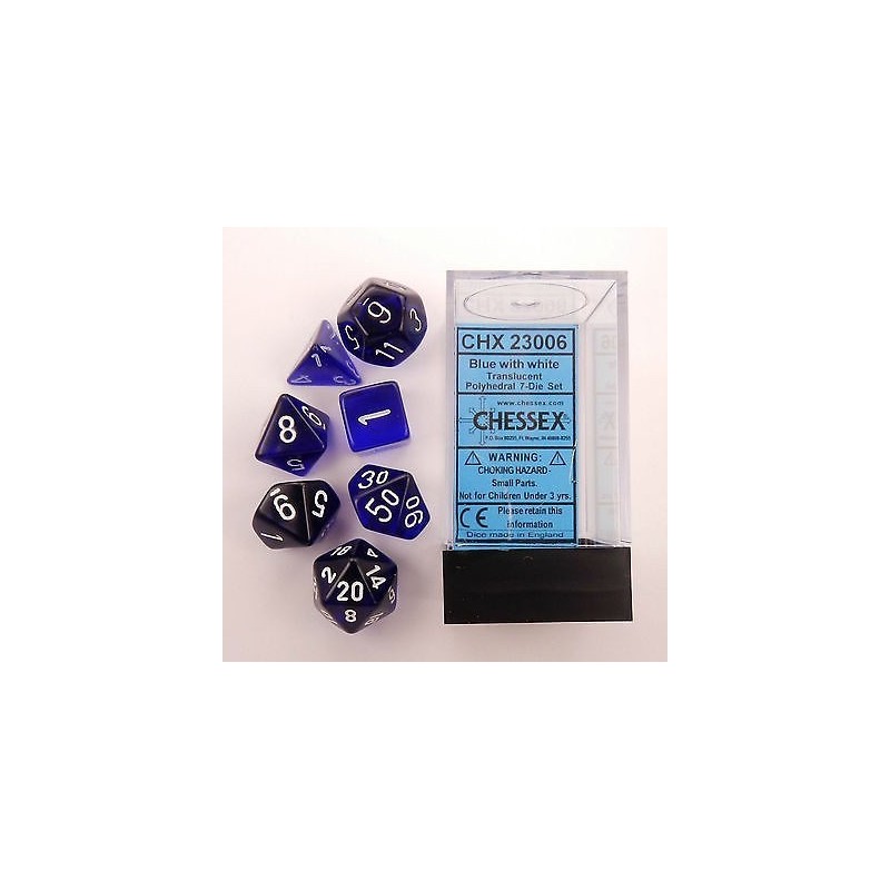 Set 7 dadi poliedrici Translucent (blu) CHX23006