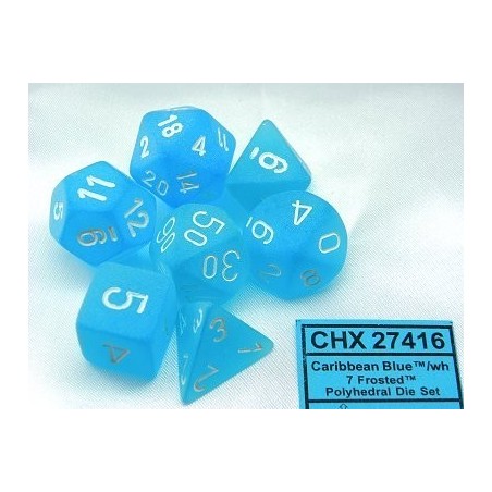 Set 7 dadi poliedrici Frosted (bianco/blu Carribbean) CHX27416