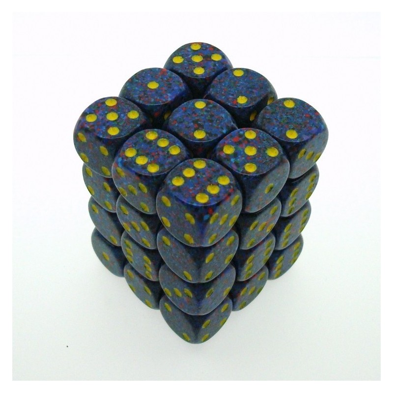 Set 36 dadi D6 Twilight 12mm Speckled (giallo/blu sfumato) CHX25966