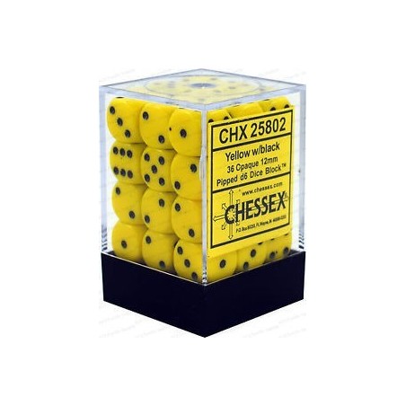 Set 36 dadi D6 12mm Opaque (nero/giallo) CHX25802