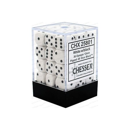 Set 36 dadi D6 12mm Opaque (nero/bianco) CHX25801