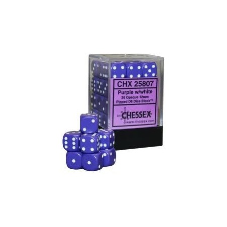 Set 36 dadi D6 12mm Opaque (bianco/viola) CHX25807