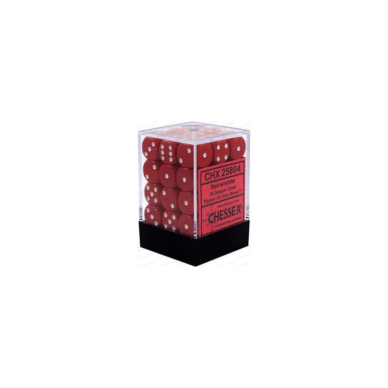 Set 36 dadi D6 12mm Opaque (bianco/rosso) CHX25804
