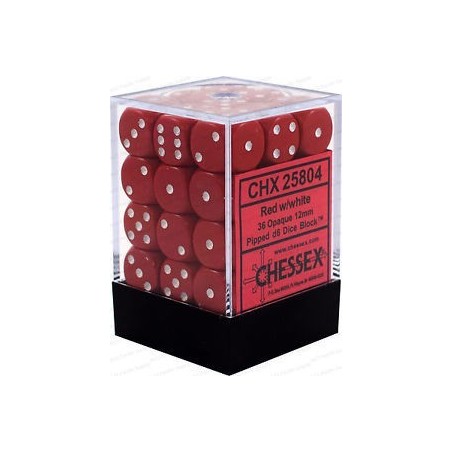 Set 36 dadi D6 12mm Opaque (bianco/rosso) CHX25804