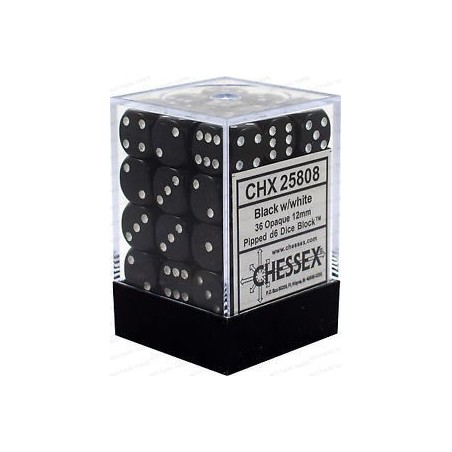 Set 36 dadi D6 12mm Opaque (bianco/nero) CHX25808