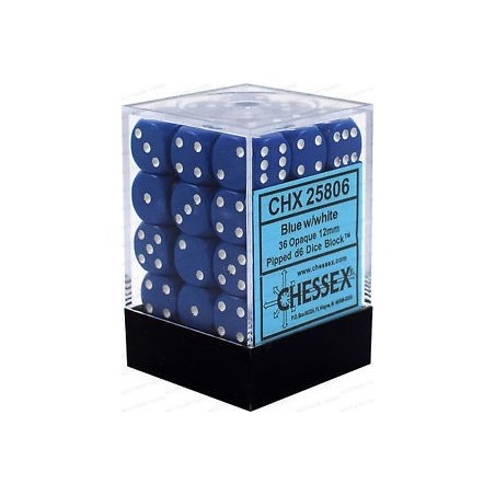 Set 36 dadi D6 12mm Opaque (bianco/blu) CHX25806