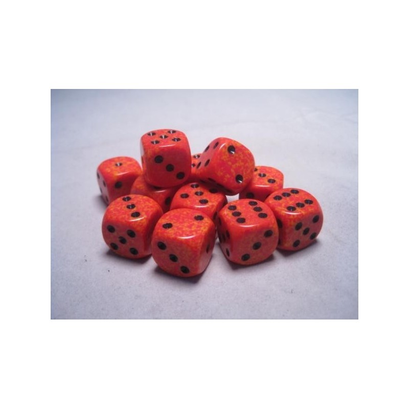 Set 12 dadi D6 Fire 16mm Speckled (nero/arancio sfumato) CHX25703