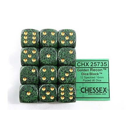 Set 12 dadi D6 Golden Recon 16mm Speckled (giallo/verde sfumato) CHX25735