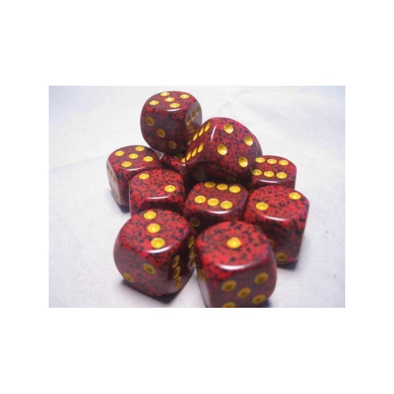 Set 12 dadi D6 Mercury 16mm Speckled (giallo/rosso puntinato) CHX25723