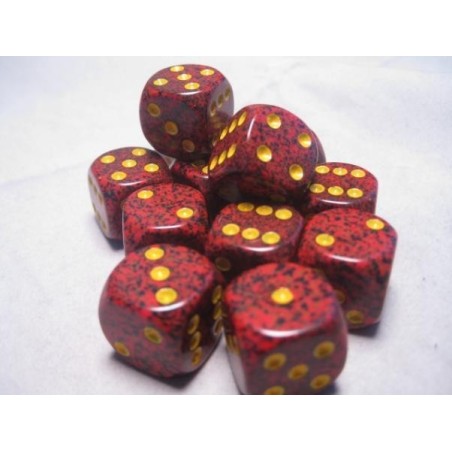 Set 12 dadi D6 Mercury 16mm Speckled (giallo/rosso puntinato) CHX25723