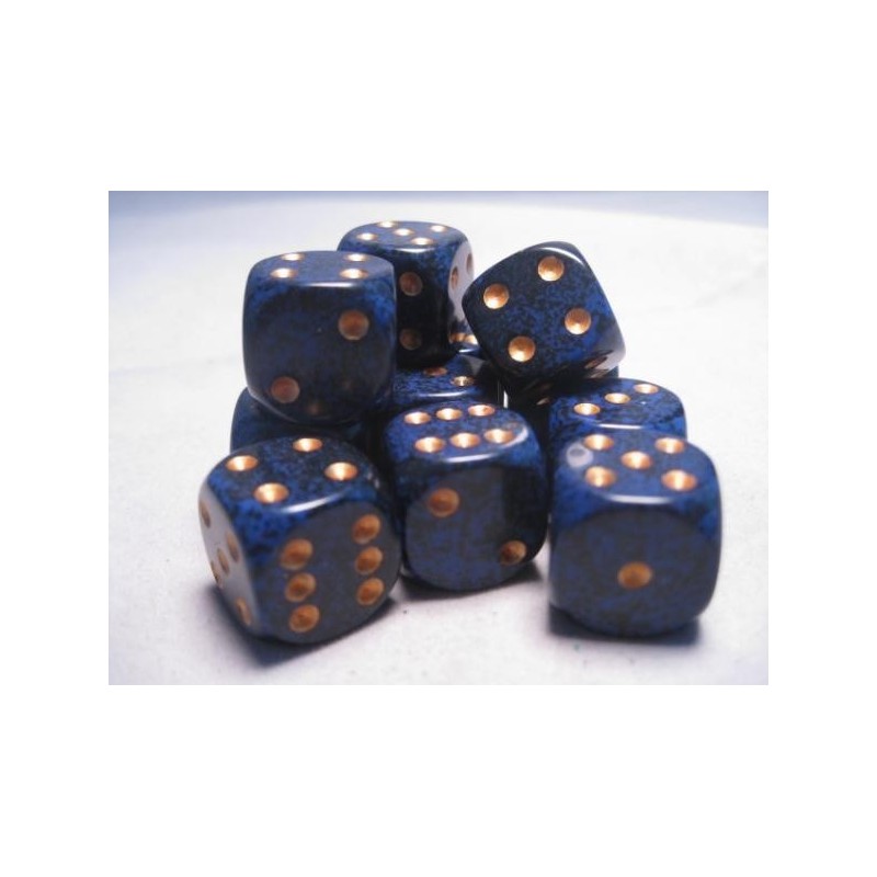 Set 12 dadi D6 Golden Cobalt 16mm Speckled (giallo/cobalto) CHX25737