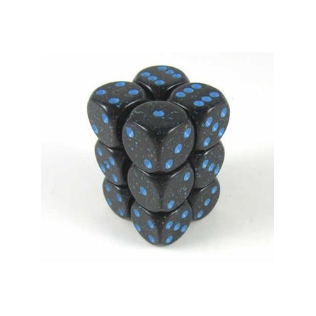 Set 12 dadi D6 Blue Stars 16mm Speckled (blu/nero puntinato) CHX25738