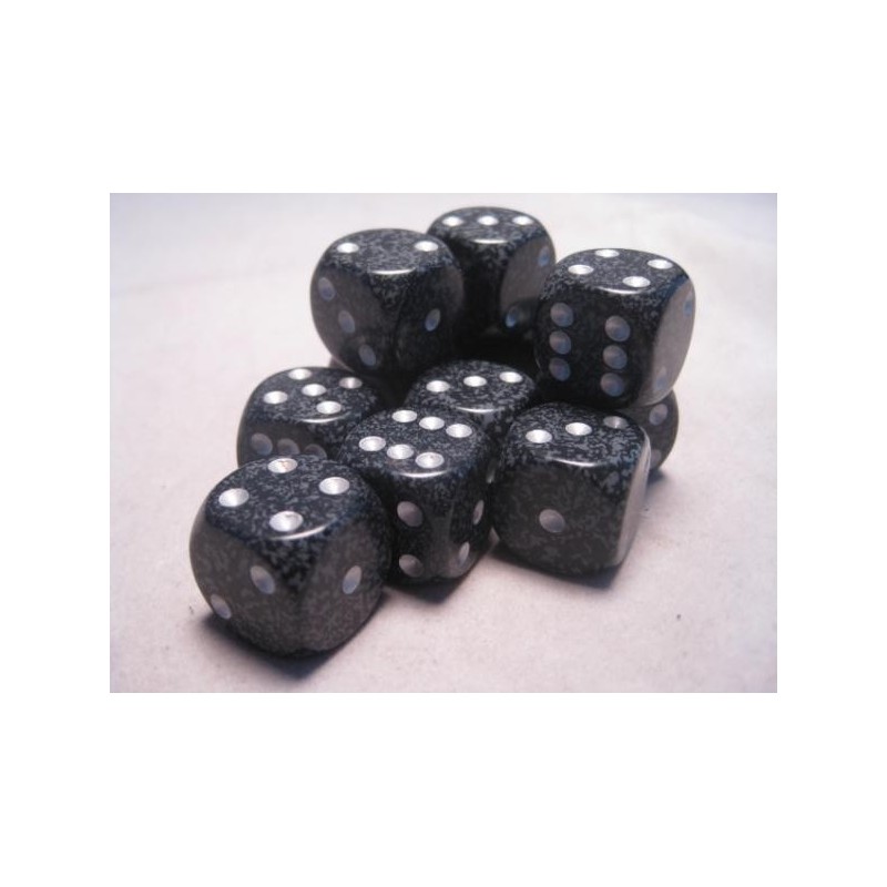 Set 12 dadi D6 Ninja 16mm Speckled (bianco/nero puntinato) CHX25718