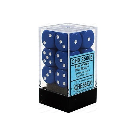 Set 12 dadi D6 16mm Opaque (bianco/blu) CHX25606