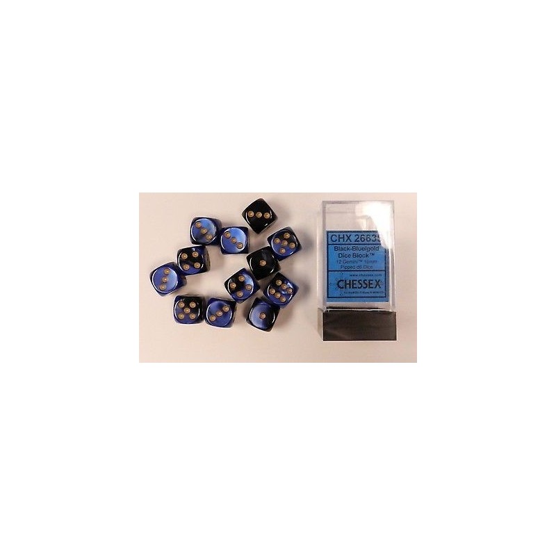 Set 12 dadi D6 16mm Gemini (giallo/blu-nero) CHX26635