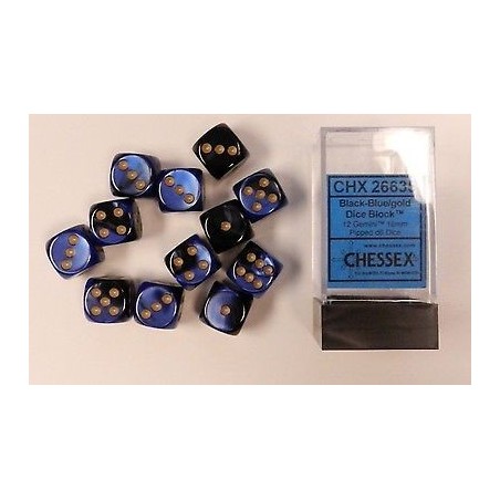 Set 12 dadi D6 16mm Gemini (giallo/blu-nero) CHX26635