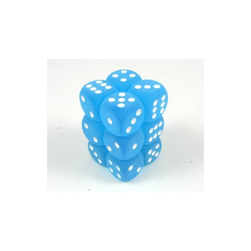 Set 12 dadi D6 16mm Frosted (bianco/blu) CHX27616