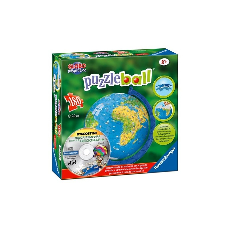 Puzzleball 180 pezzi Mappamondo + CD Rom iterattivo De Agostini Art.123278