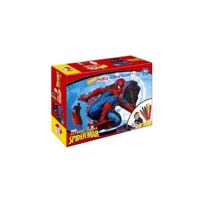 Puzzle 35 pezzi Giant Colour Plus Double-Face Spider-Man + 6 Jumbo Colouring Pens Art.39869