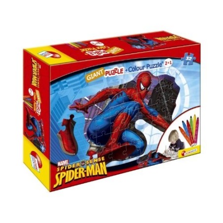 Puzzle 35 pezzi Giant Colour Plus Double-Face Spider-Man + 6 Jumbo Colouring Pens Art.39869