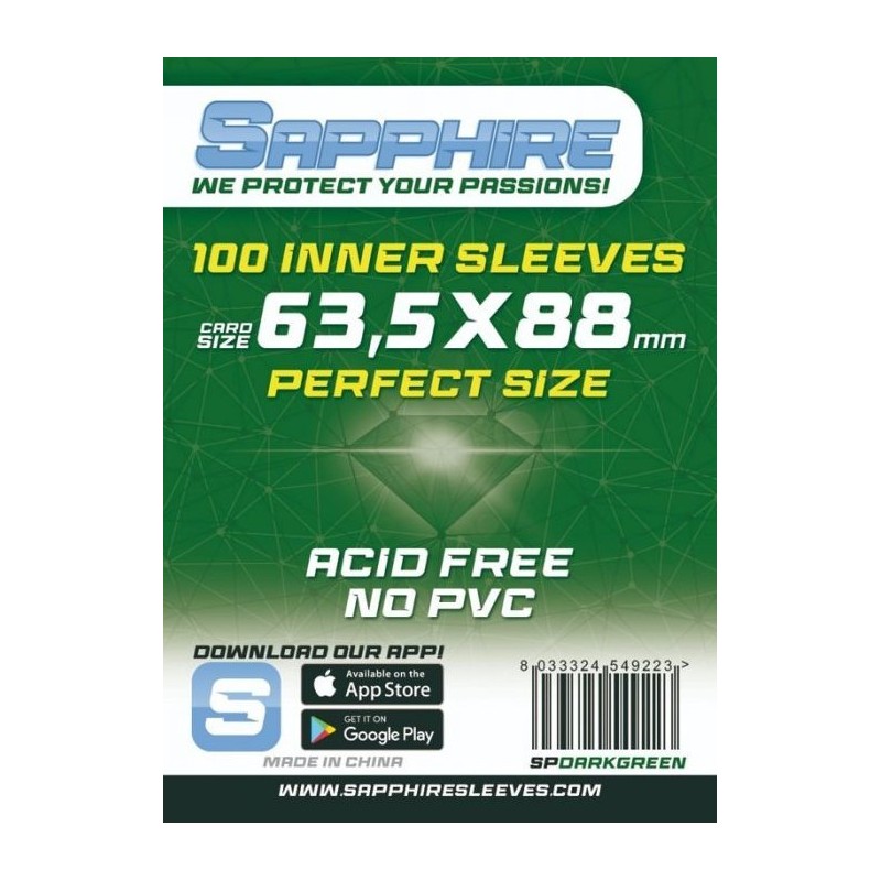 63,5x88 mm bustine protettive trasparenti Sapphire Perfect Size "DARKGREEN"(100 bustine)