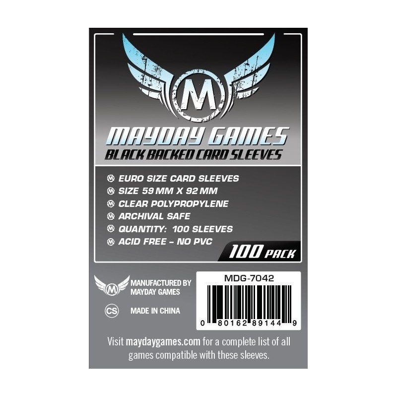 59x92 mm bustine protettive MayDay con retro nero (Euro standard) - 100 bustine MDG7042