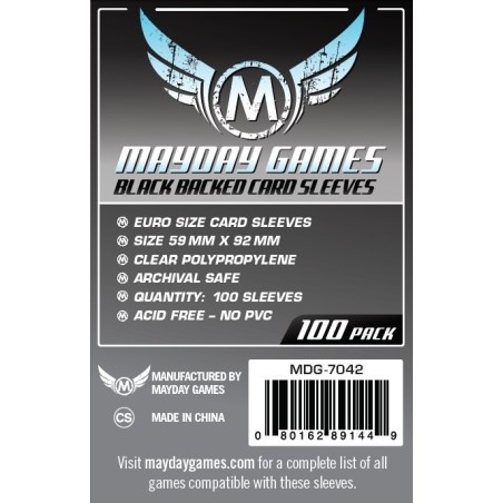59x92 mm bustine protettive MayDay con retro nero (Euro standard) - 100 bustine MDG7042
