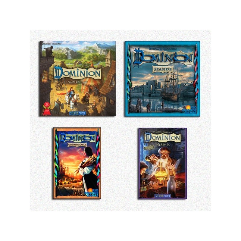 BUNDLE Dominion ITA: gioco base + Cornucopia + Seaside + Alchimia