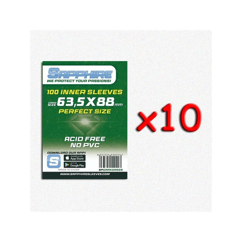 BUNDLE 10 pezzi 63,5x88 mm bustine protettive trasparenti Sapphire Perfect Size "DARKGREEN" (100 bustine)