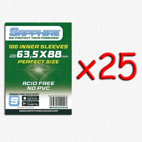 BUNDLE 25 pezzi 63,5x88 mm bustine protettive trasparenti Sapphire Perfect Size "DARKGREEN" (100 bustine)
