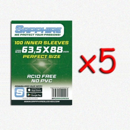 BUNDLE 5 pezzi 63,5x88 mm bustine protettive trasparenti Sapphire Perfect Size "DARKGREEN" (100 bustine)
