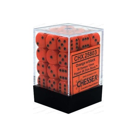 Set 36 dadi D6 12mm Opaque (nero/arancio) CHX25803