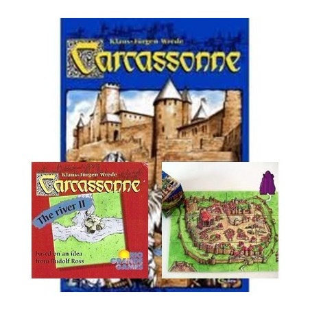 BUNDLE Carcassonne ENG componenti in legno + esp. River 2 + esp IL CONTE