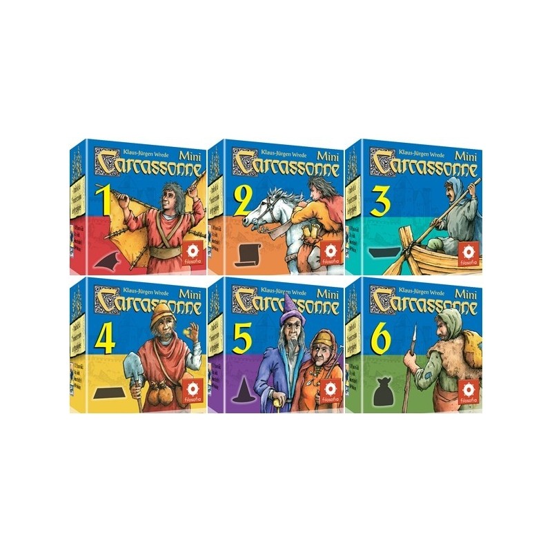 BUNDLE Carcassonne mini espansioni: The Flier + The Messages + The Ferries + The Goldmines + Mage & Witch + The Robber DEU/ENG
