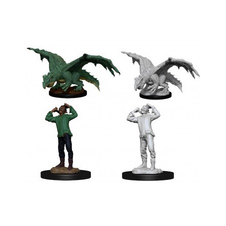Green Dragon Wyrmling and Afflicted Elf (2 Units) - D&D Nolzur's Marvelous Unpainted Miniatures