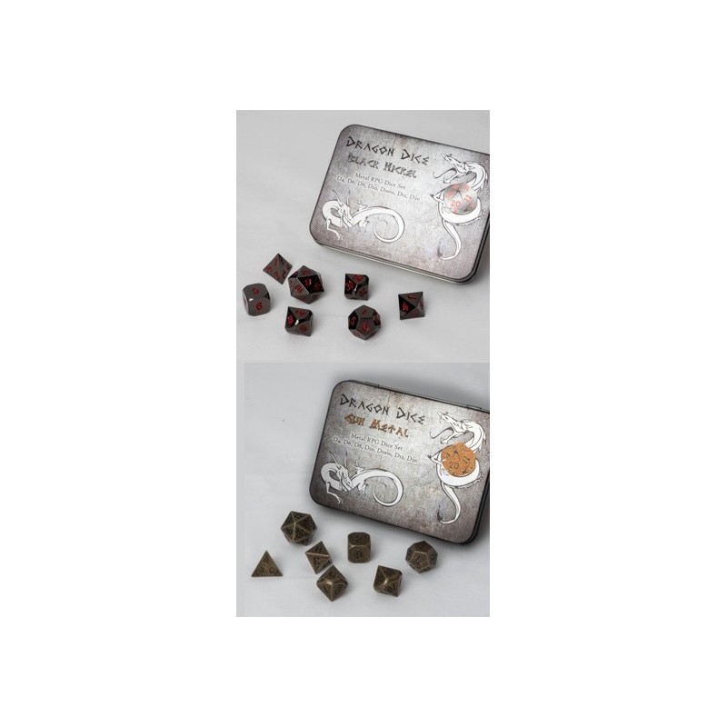BUNDLE Set 7 dadi metallo (Gun Metal) + Set 7 dadi metallo (Black)