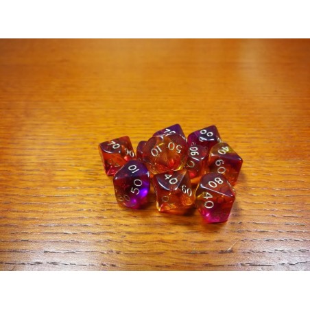 Dado a 10 facce (percentuale 00-90) trasparente viola-giallo