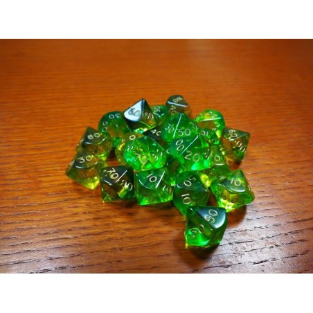 Dado a 10 facce (percentuale 00-90) trasparente verde-giallo