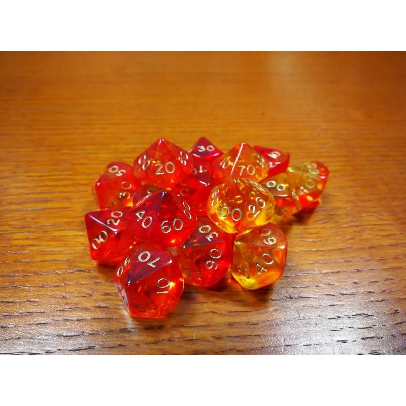 Dado a 10 facce (percentuale 00-90) trasparente rosso-giallo